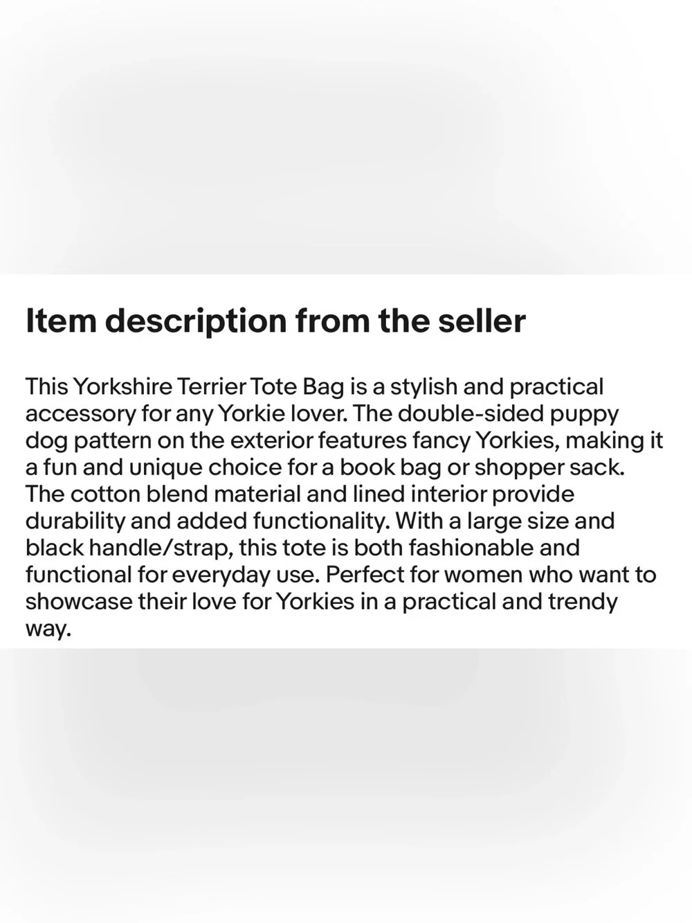 Yorkshire Terrier Tapestry Tote Bag Fancy Yorkies Dog 16” x 14” Linda Picken